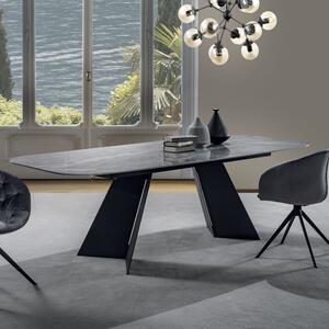 La seggiola empire tavolo da pranzo con base in acciaio e piano in gres porcellanato, dimensione 110 x 238 h 76, finiture piano gres effetto grey lucido