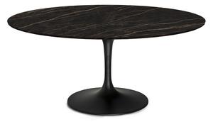 Tavolo tulip allungabile da esterno con piano rotondo in laminam, colore base alluminio nero opaco, misure piano diametro 80 allungabile fino a cm 125 altezza 73, finiture noir desir naturale