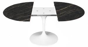 Tavolo tulip allungabile da esterno con piano ovale in laminam da cm 160 a cm 170 in varie finiture, colore base alluminio bianco lucido, misure piano 160 x 110 allungabile fino a 220, finiture noir desir polished