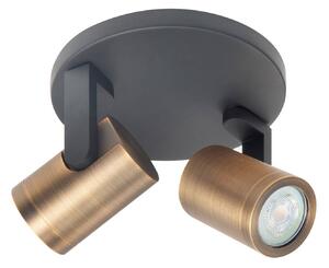 HighLight Faretto da soffitto Halo, nero/ottone brunito Ø 17 cm a 2 luci