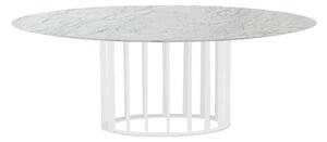 Riedizione tavoli tulip ovale con base in metallo e piano in laminato o marmo, materiale piano marmo bianco carrara, struttura laccato lucido bianco, misure piano ovale 179x111