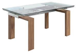 Tavolo da pranzo allungabile con piano in vetro temperato e gambe in legno impiallacciato noce. - 160/240 x 90 x 75