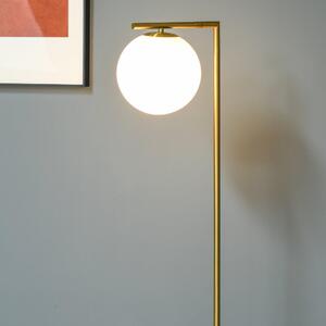 Lampada Da Terra Con Paralume 30x26x160 Cm E27 In Metallo E Vetro Oro E Bianco