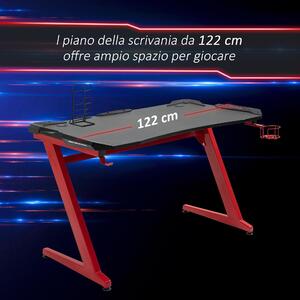 Scrivania Gaming 122x66x96 Cm In Metallo E Legno Nero E Rosso