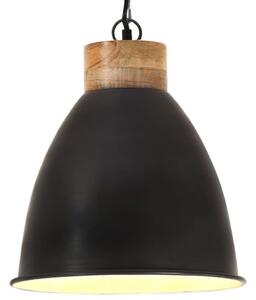Lampada Soffitto Industriale Nera Ferro Legno Massello 35cm E27