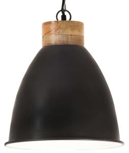 Lampada Soffitto Industriale Nera Ferro Legno Massello 35cm E27