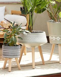 Supporto per piante in magnesio grigio chiaro rotondo 42 x 42 x 26 cm base in legno massello moderno Boho vaso per piante alto Beliani