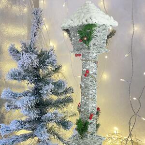 Lampione Di Natale H60 Cm In Metallo E Poliestere Con Glitter E Luce