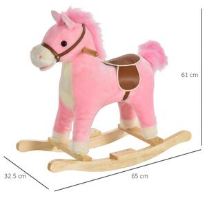 Cavallo A Dondolo Per Bambini In Legno E Peluche Rosa