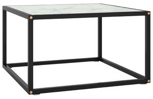 Tavolino da Salotto Nero con Vetro Marmo Bianco 60x60x35 cm