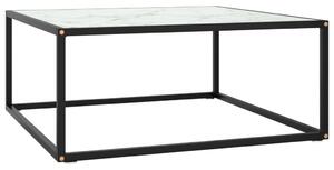 Tavolino da Salotto Nero con Vetro Marmo Bianco 80x80x35 cm