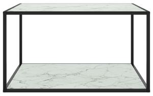 Tavolino Nero con Vetro Bianco Marmorizzato 90x90x50 cm