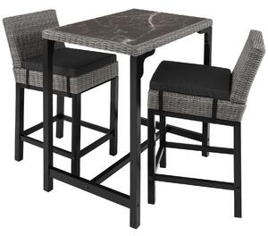 Tectake 404845 tavolo in rattan da bar kutina con 2 sedie latina - grigio