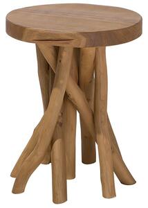 Tavolino in legno di teak naturale ramo di un albero da comodino ovale rustico in stile grezzo Beliani