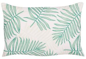 Set di 2 cuscini da esterno in tessuto di poliestere beige e verde con motivo a foglia di palma 40 x 60 cm esterno interno giardino Beliani