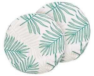 Set di 2 cuscini da esterno in tessuto di poliestere beige e verde con motivo a foglia di palma ⌀ 40 cm esterno interno giardino Beliani