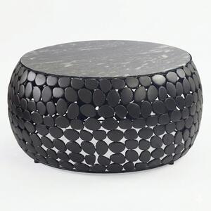 Tavolino da salotto WOHNLING, design rotondo, diametro 65 cm, struttura in alluminio, piano in marmo nero. Tavolino da salotto in alluminio e metallo, ideale come tavolino accanto al divano