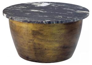 Tavolino da salotto WOHNLING in metallo con piano in marmo nero, diametro 60 cm. Tavolino rotondo per il soggiorno, robusto e artigianale. Ideale come tavolino da divano o come tavolino ausiliario