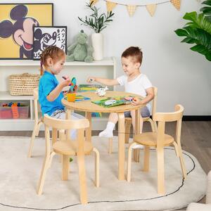 Costway Set tavolo e sedie per bambini da 5 pezzi con schienale curvo in legno, Tavolo attività con 4 sedie Naturale