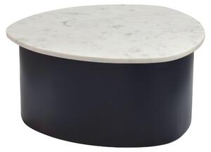 Tavolino da salotto WOHNLING, nero, 63 cm, con piano in marmo bianco. Tavolino da salotto in alluminio, forma organica, ideale come tavolino da divano. Realizzato a mano
