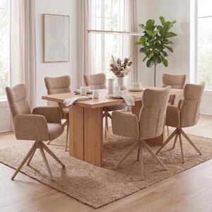 Set di 6 sedie da pranzo modello HWC-N11, sedia girevole con meccanismo di ritorno automatico, rivestita in tessuto bouclé (350g/m²), Öko-Tex, colore beige chiaro, gambe effetto legno