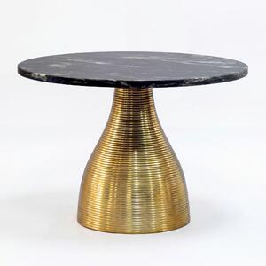 Tavolino da salotto WOHNLING in metallo con piano in marmo nero, diametro 60 cm. Tavolino rotondo per soggiorno, in alluminio dorato. Tavolino da divano in alluminio, tavolino da lounge, tavolino ausiliario, prodotto artigianale