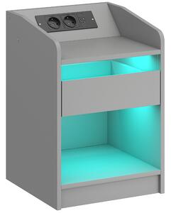 HOMCOM Comodino con LED RGB, USB, cassetto e telecomando, 40x40x58 cm, grigio | Aosom Italy