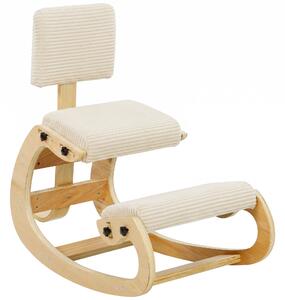 HOMCOM Sgabello ergonomico da ginocchio con schienale, velluto a coste, bianco crema | Aosom Italy