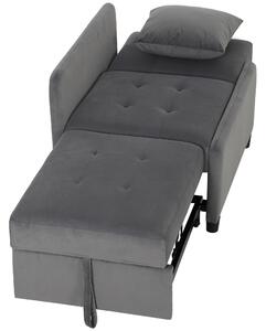 HOMCOM Poltrona Letto Singolo 4 in 1 Estraibile a Trapuntato, Reclinabile, in Velluto, Grigio Scuro | Aosom Italy