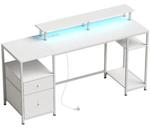 HOMCOM Scrivania LED con cassetti, prese, USB e supporto monitor, 155,5x48x88,5 cm, bianco | Aosom Italy