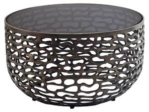 Tavolino da salotto WOHNLING, alluminio e vetro, 60 cm, nero. Tavolino rotondo per il soggiorno, tavolino da divano, design moderno, aspetto a griglia, tavolino ausiliario, ideale per il soggiorno, prodotto artigianale