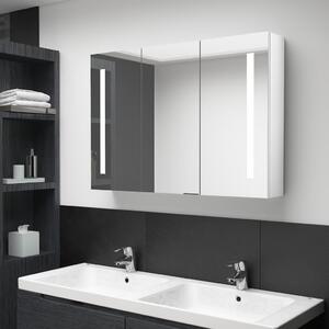 Armadietto Bagno con Specchio e LED Bianco Lucido 89x14x62 cm