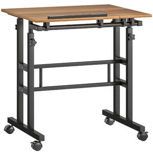 HOMCOM Scrivania da Seduto Regolabile con Piano Inclinabile e Telaio in metallo, 70x60x120 cm, Marrone | Aosom Italy
