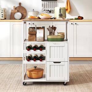 Costway Carrello da cucina salvaspazio su ruote per sala da pranzo soggiorno e bar, Carrello da servizio con portabottiglie Bianco