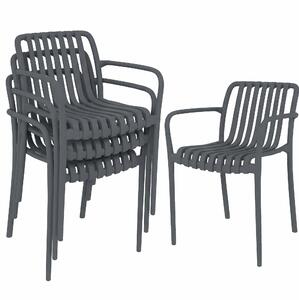 Outsunny Set 4 Sedie Ergonomiche da Giardino Impilabili per Terrazza con Design a Doghe e Braccioli, Grigio Scuro | Aosom Italy