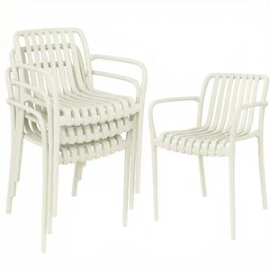 Outsunny Set 4 Sedie Ergonomiche da Giardino Impilabili per Terrazza con Design a Doghe e Braccioli, Bianco Crema | Aosom Italy