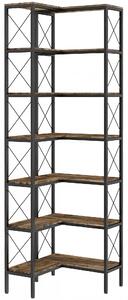 HOMCOM Libreria Angolare a 6 Ripiani a L Indipendente, Telaio in metallo, 60x60x200 cm, Marrone Rustico | Aosom Italy