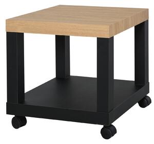 HOMCOM Tavolino Moderno su Ruote con Mensola Aperta, 40x40x40 cm, Legno Naturale e Nero | Aosom Italy