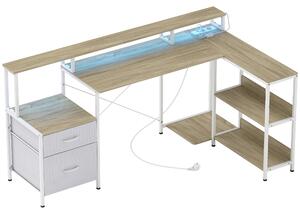 HOMCOM Scrivania Angolare per Computer con Prese, Luci LED RGB, Supporto per Schermo e 2 Cassetti, 172x100 cm, Bianco | Aosom Italy