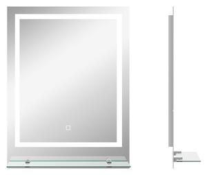 Kleankin Specchio Rettangolare Luminoso LED da parete per bagno, 70x50x2.7 cm, Trasparente | Aosom Italy