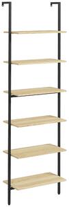 HOMCOM Scaffale Libreria Industriale da parete con 6 ripiani in Acciaio, 60x30x206 cm, Legno Naturale | Aosom Italy