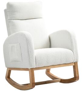 HOMCOM Poltrona Relax a Dondolo con Imbottitura Spessa e Struttura in Legno, 70x96x107 cm, Crema | Aosom Italy