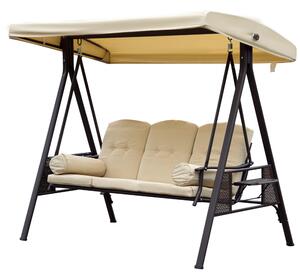 Outsunny Dondolo 3 Posti da Giardino in Metallo con Tetto Inclinabile e Cuscini Imbottiti, 208x120x172 cm, Beige | Aosom Italy
