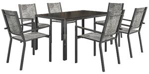 Outsunny Set 7 Pezzi con Tavolo Rettangolare e 6 Sedie Impilabili Traspiranti in Acciaio per Giardino e Esterno, Grigio e Nero | Aosom Italy