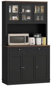 HOMCOM Credenza Cucina Alta con 4 Armadietti, 2 Cassetti e Piano Centrale, 100x40x180 cm, Nero | Aosom Italy