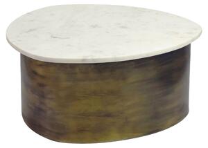 Tavolino da salotto WOHNLING, colore oro, 63 cm di altezza, con piano in marmo bianco. Tavolino da salotto in alluminio, forma organica, ideale come tavolino da divano. Realizzato a mano