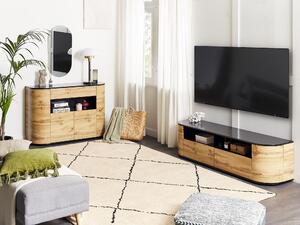 Mobile da TV con 2 cassetti legno chiaro e nero stile boho classico soggiorno Beliani