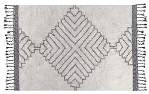 Tappeto in cotone con nappe di colore bianco e nero 140 x 200 cm soggiorno camera da letto Beliani