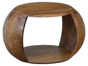 WOHNLING: Tavolino da salotto in legno massello di mango, forma rotonda, dimensioni 60 cm x 46 cm x 36 cm. Tavolino per il soggiorno con vano portaoggetti, realizzato artigianalmente in legno massello, in stile rustico