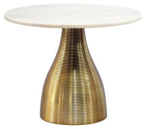 Tavolino da salotto WOHNLING in metallo con piano in marmo bianco, diametro 60 cm. Tavolino rotondo per il soggiorno, in alluminio dorato. Tavolino da divano in alluminio, tavolino da lounge, tavolino ausiliario, prodotto artigianale